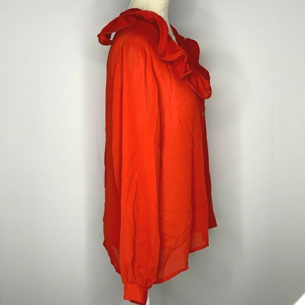 Vintage 80s Teddi Button Up Shirt L Red Ruffle - Picture 7 of 8